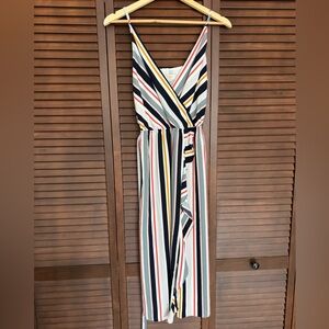 NEW LOFT Outlet Dress Multicolor Striped Sleeveles Belted XS V-Neck